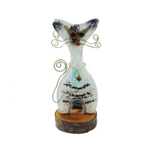 ΓΑΤΑ ΛΕΥΚΗ ΟΡΘΙΑ ΕΠΙΤΡΑΠΕΖΙΟ ΓΥΑΛΙ ΦΟΥΤΖΙ ΜΙΚΡΗ 19x8x6,5cm.