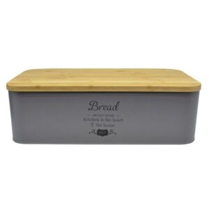 ANKOR Ψωμιέρα Μεταλλική Γκρι Bread Με Μπαμπού Καπάκι