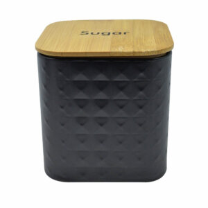 ANKOR Βάζο Μεταλλικό Μαύρο Sugar Με Μπαμπού Καπάκι