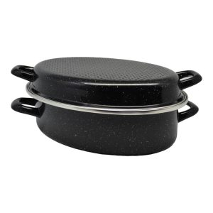 ANKOR Γάστρα Οβάλ Εμαγέ Με Σχάρα Και Ανοξείδωτο Χείλος 34εκ.