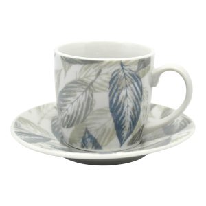 ANKOR Σέτ 6 Φλυτζάνια Καφέ Πορσελάνινα Γκρι Φύλλα