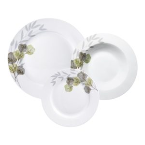 ANKOR Σερβίτσιο Πιάτων Πορσελάνινο 18Τμχ Λαδί Και Γκρι Λουλούδια