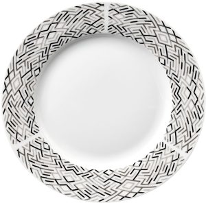 ANKOR Πιάτο Φρούτου Πορσελάνης Γκρι Και Μαύρες Γραμμές 19εκ.