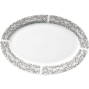 ANKOR Πιατέλα Οβάλ Πορσελάνης Γκρι Και Μαύρες Γραμμές 30,5εκ.