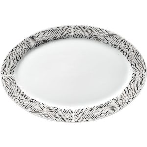 ANKOR Πιατέλα Οβάλ Πορσελάνης Γκρι Και Μαύρες Γραμμές 35,5εκ.